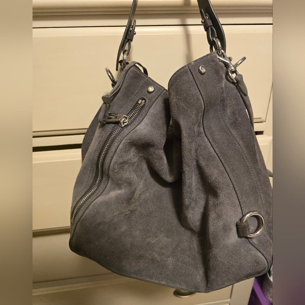 REBECCA MINKOFF MAB tote Hobo Handbag Grey Suede Crossbody